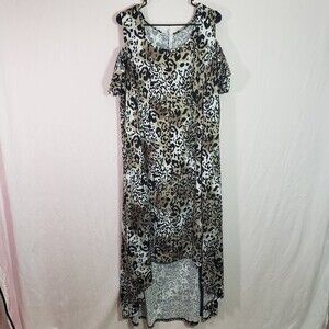 NY Collection Asymmetric Printed Maxi Dress Plus Size 3XP cold shoulder (AG)